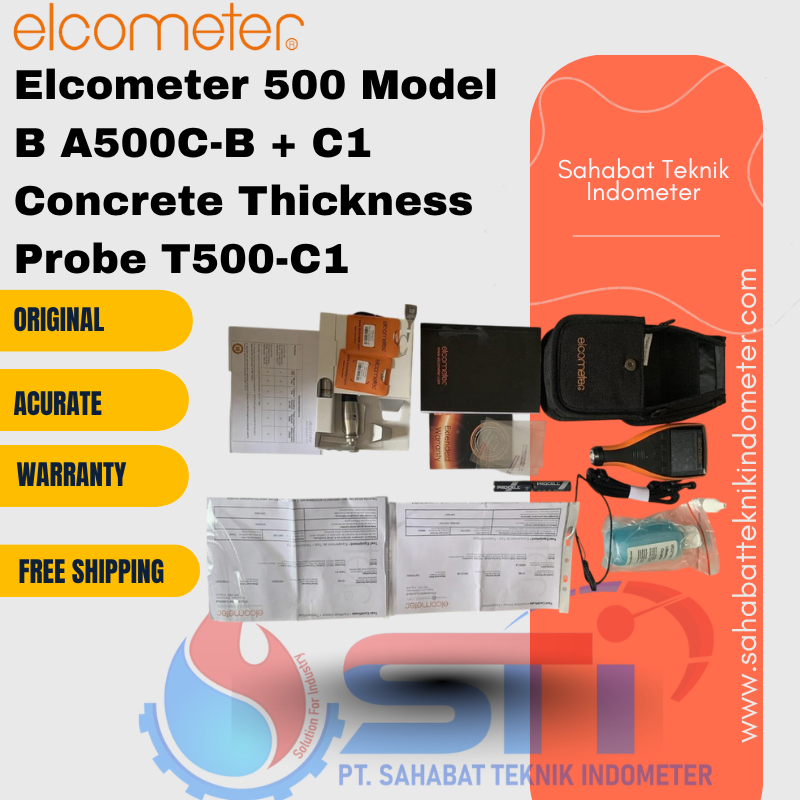 Elcometer 500 Model B A500C-B + C1 Concrete Thickness Probe T500-C1